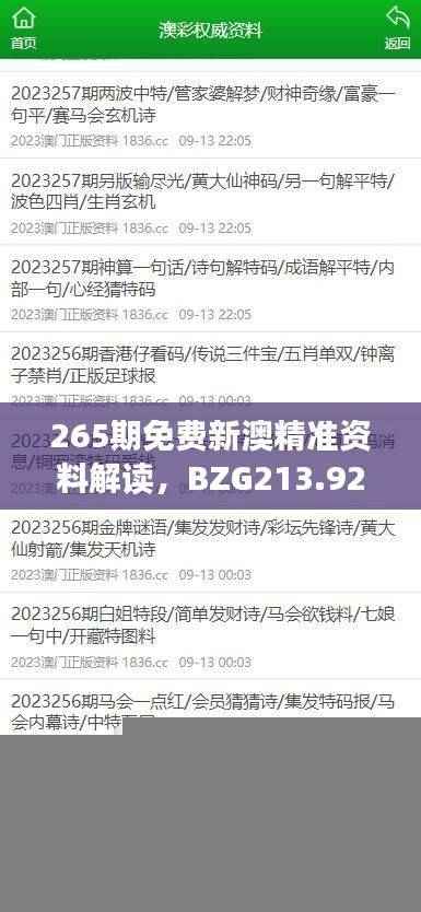 265期免费新澳精准资料解读，BZG213.92单独版详解