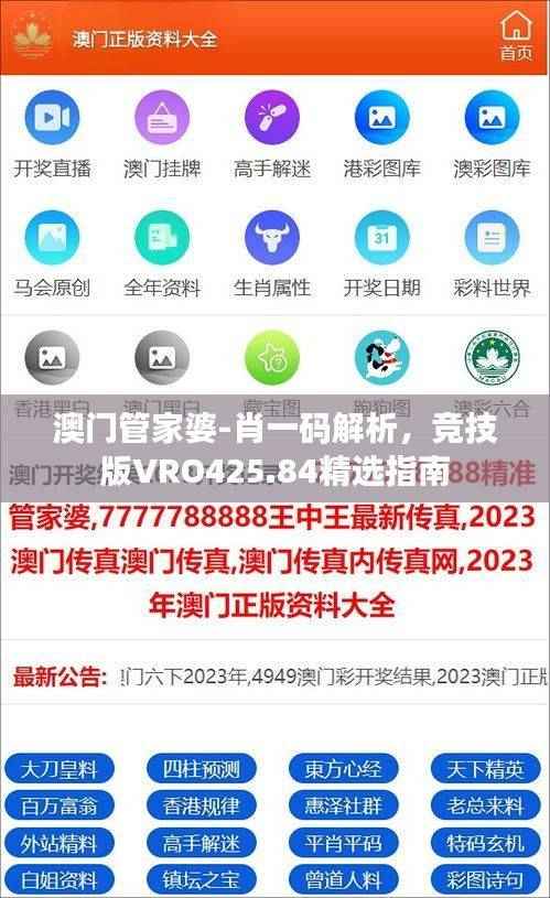 澳门管家婆-肖一码解析,竞技版VRO425.84精选指南