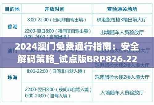 2024澳门免费通行指南:安全解码策略_试点版BRP826.22解锁秘籍