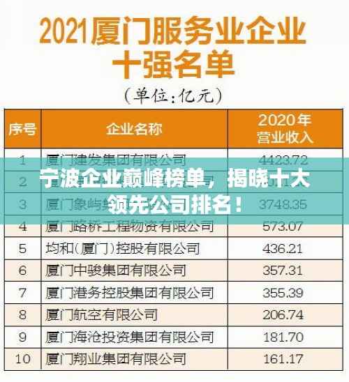 宁波企业巅峰榜单,揭晓十大领先公司排名!